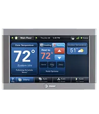 Modern smart thermostat mounted on an interior wall